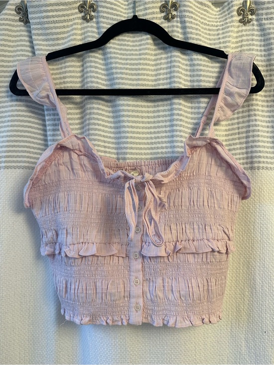 American Eagle Outfitters Tops - American Eagle Outfitters Light Pink Smocked Ruffle Crop Top